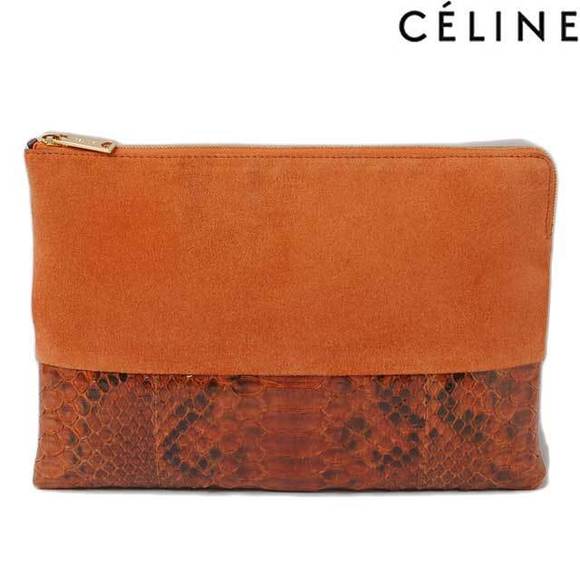 Celine Clutch Pouch Suede Python Rust Brown - Picture 1 of 3